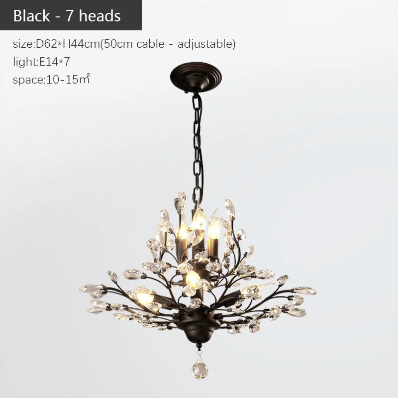 Industrial Crystal Chandelier: Vintage Farmhouse Ceiling Light for Living Room, Dining Room