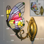 Butterfly Glass Sconces LED Wall Lamps Tiffany Mediterranean Bedroom Lighting