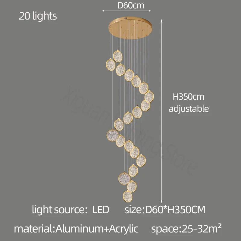 Round Cake Chandelier: Modern Staircase Lamp for High-rise Buildings, Hotels, and Homes