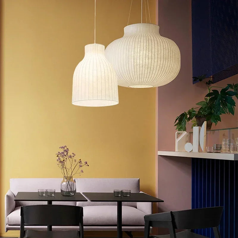 Japanese Nordic Design LED Silk Pendant Lights for Living Room and Restaurant