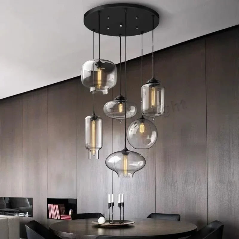 Glass Pendant Chandelier E27 Ceiling Light for Living Dining Kitchen Bedroom