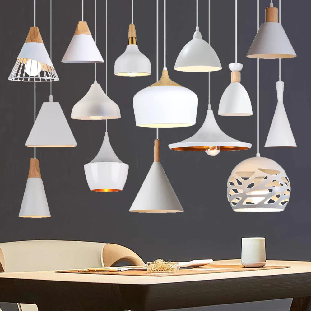 White Industrial LED E27 Pendant Light for Modern Home Kitchen Decor