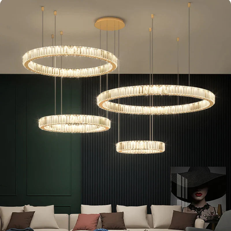 Luxury Steel Crystal Chandelier Dimmable LED Pendant Lights with Remote Control