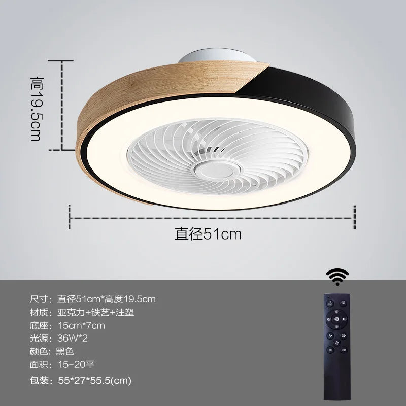 Modern Wood Ceiling Fan Light with Remote Control Dimmable 3 Colors