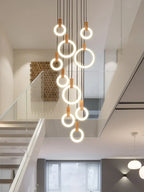 LED Wooden Staircase Chandelier Ceiling Lights - Modern Hanging Pendant Lamps