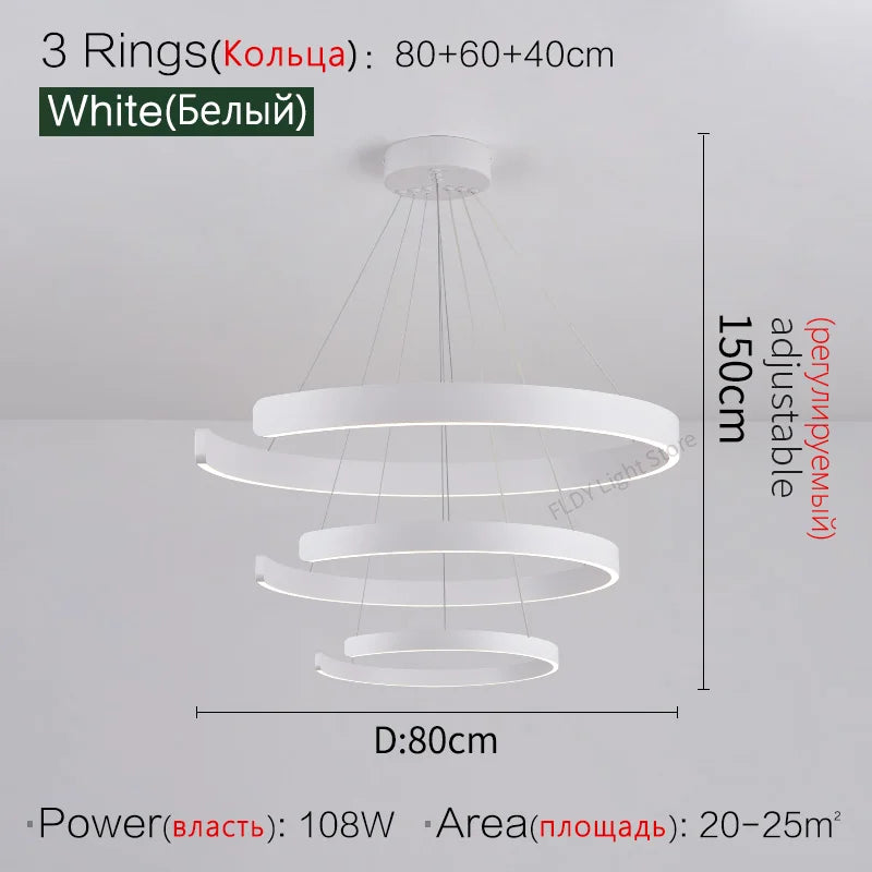 Round Ring LED Chandelier for Dining Room Bedroom Living Room Modern Nordic Decor