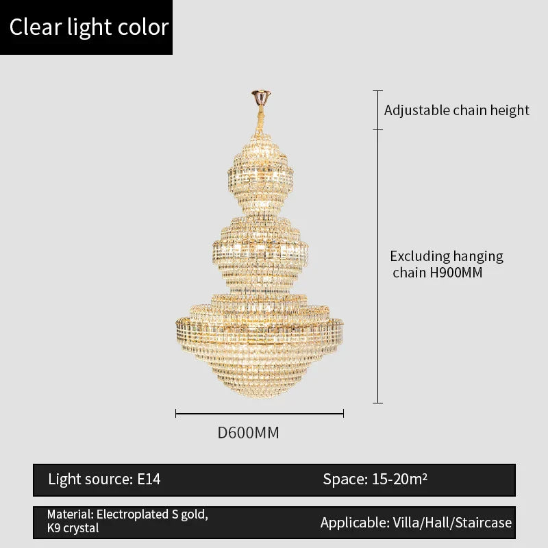 European Crystal Duplex Chandelier for Elegant Living Room and Villa décor.