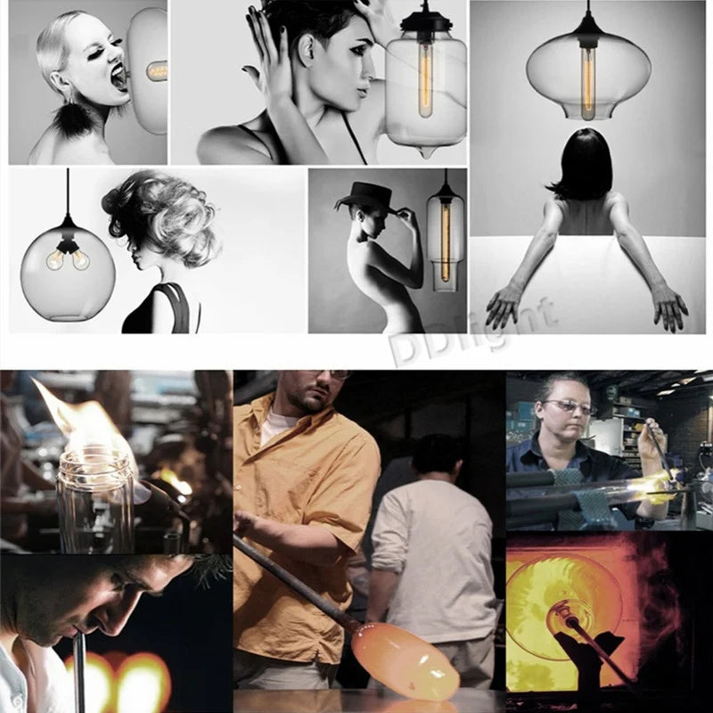 Glass Pendant Chandelier E27 Ceiling Light for Living Dining Kitchen Bedroom