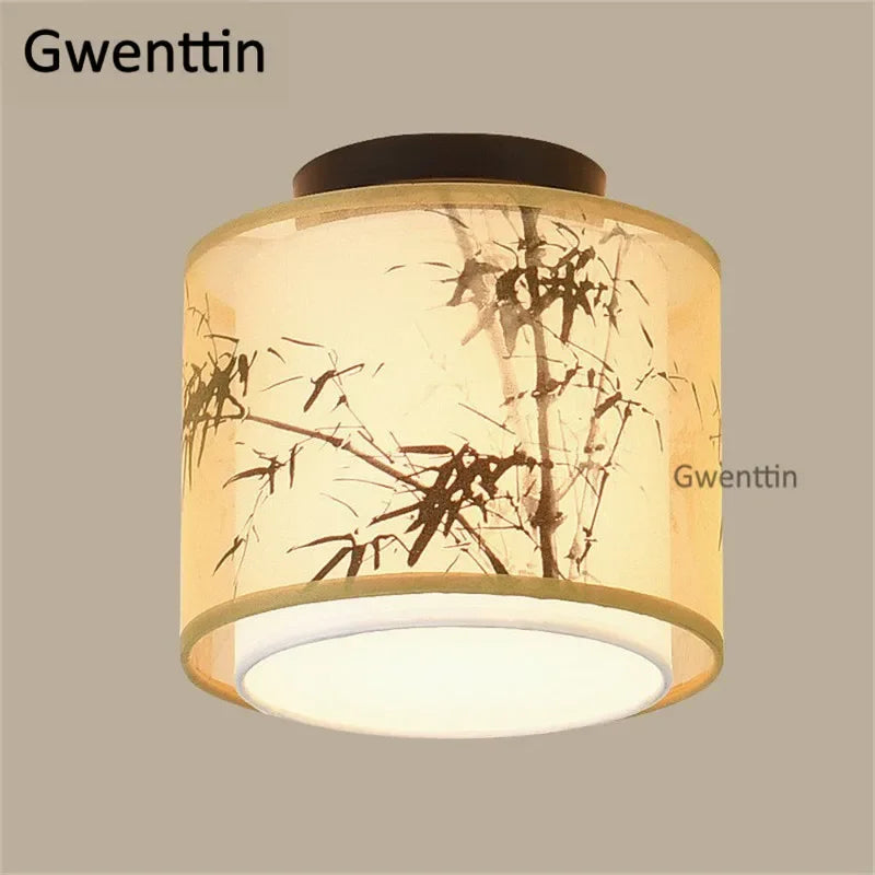 Vintage Linen Fabric Ceiling Light: Chinese Style LED Lamp for Home Decor