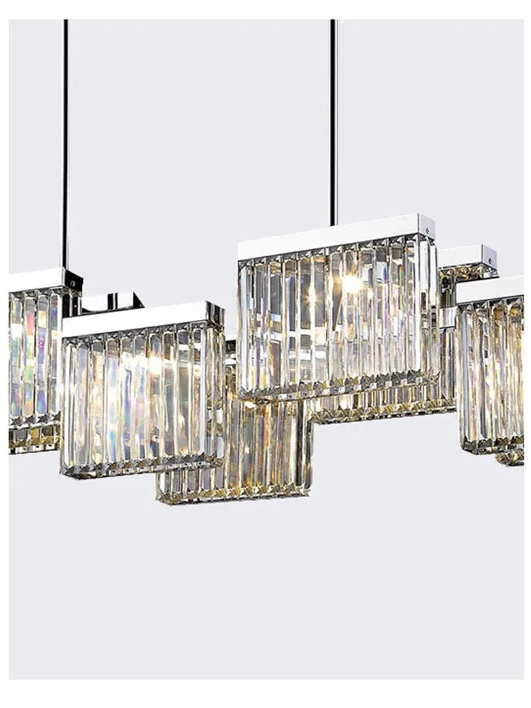 Crystal Pendant Lights for Dining Room, Luxury Rod Lamp with Led, Chrome Finish