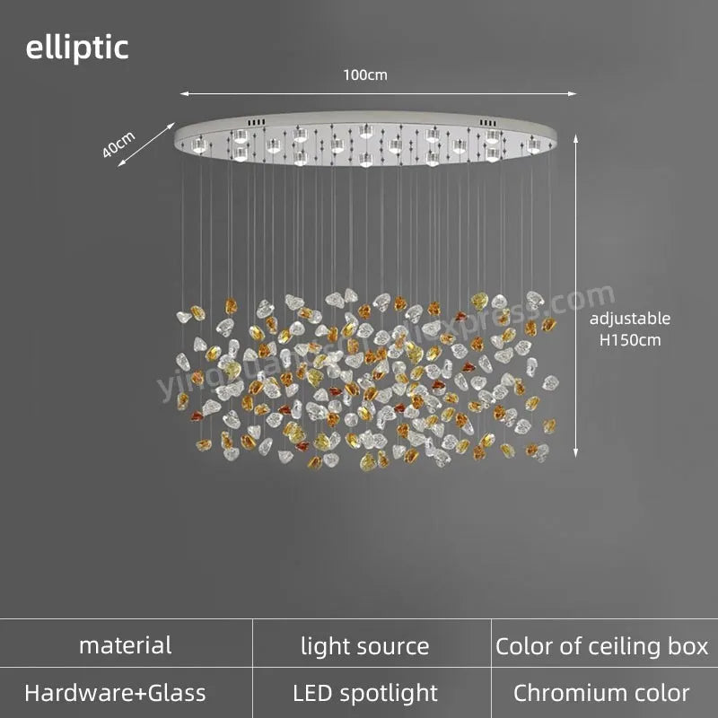 Stone LED Pendant Chandelier: Modern Luxury Crystal Lighting for Living Room