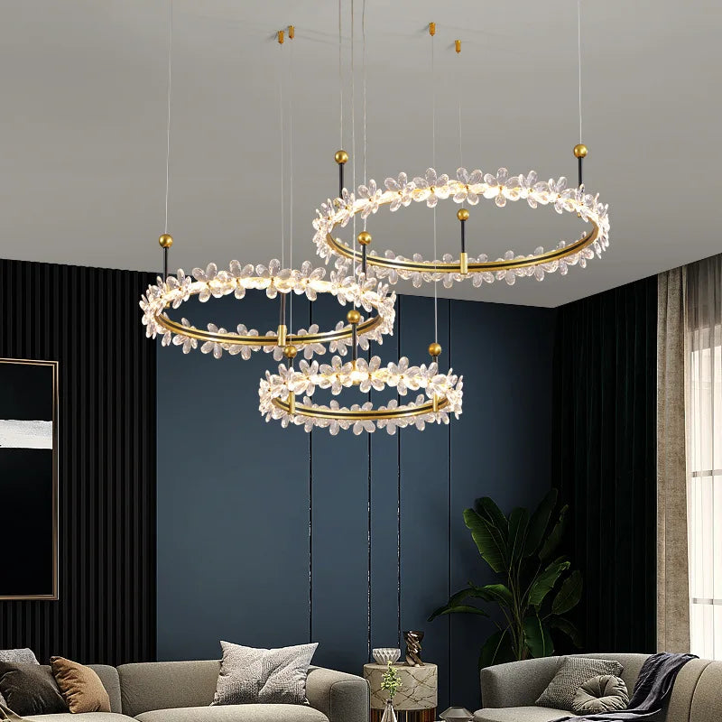 Gold Crystal Ring Chandelier Pendant Light, Luxury Modern Design for Home Décor