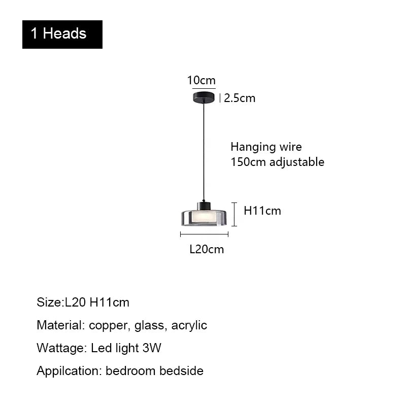 Glass LED Chandelier: Modern Minimalist Copper Pendant Light for Living Room & Bedroom