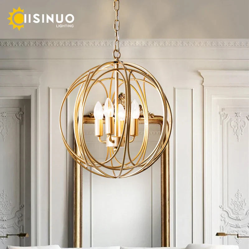 Gold Globe Chandelier Pendant Light for Living Room & Dining Room