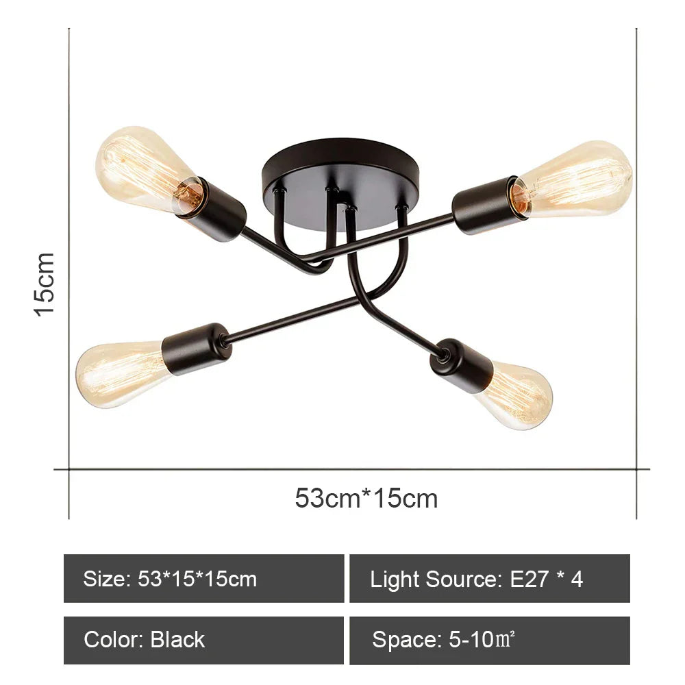 Sputnik Ceiling Chandelier: Modern Nordic Semi Flush Mount Lighting Fixture