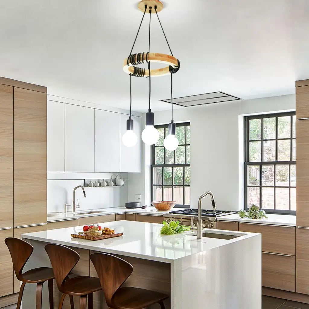 Wooden 3-Head Industrial Pendant Chandeliers for Home Decor