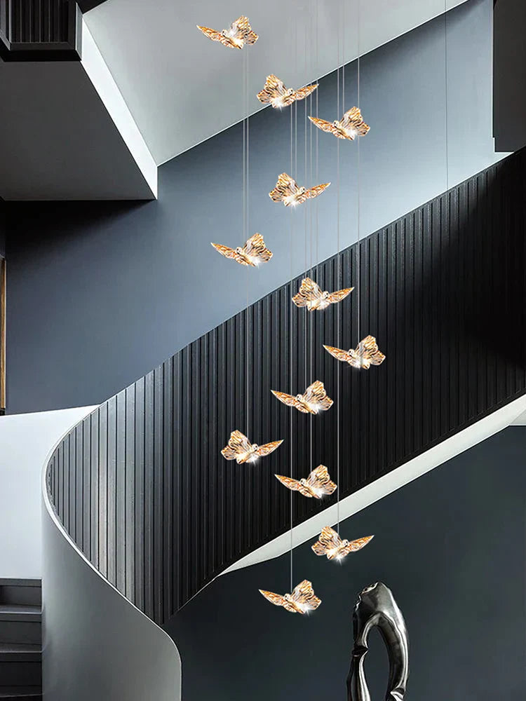 Butterfly Chandelier Staircase Suspended Loft Pendant Light for Living Room & Hallway