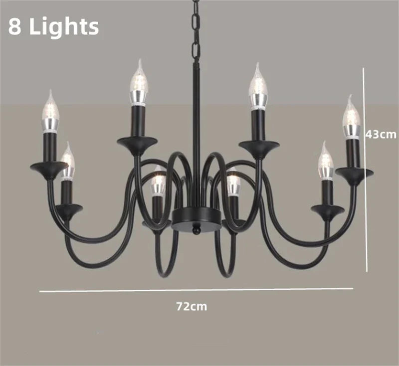 Rustic Iron Candle Chandelier Pendant for Kitchen Living Dining Room Bar Home