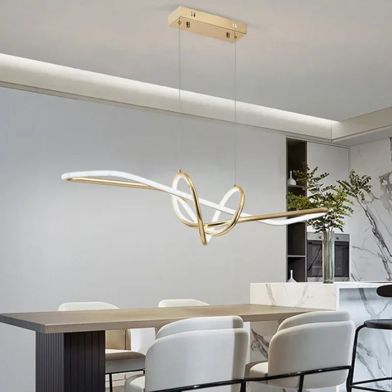 Gold LED Chandeliers: Modern Kitchen & Restaurant Lighting Fixtures