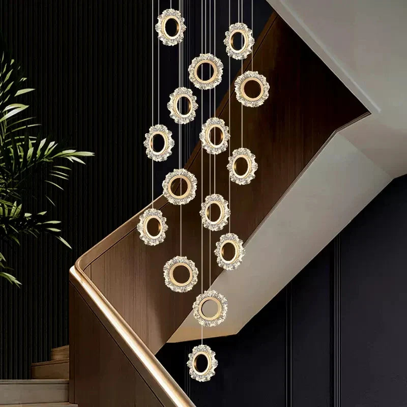 Flower Ring Chandelier for Duplex Living Room and Dining Room