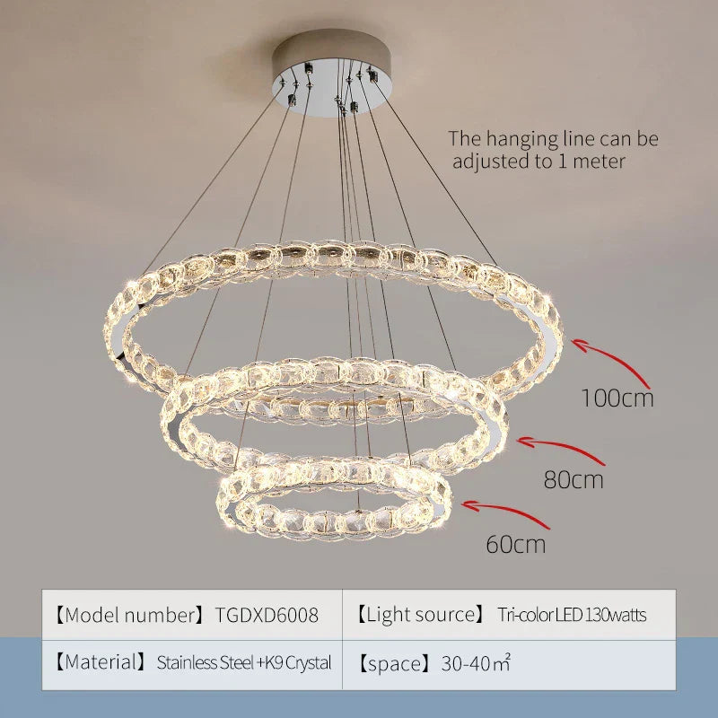 Crystal Chandelier: Modern Net Red Circle Light for Living Room, Bedroom, Restaurant