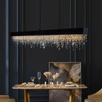 Modern Crystal Chandelier LED Dining Room Hanging Light Fixture in Gold/Black