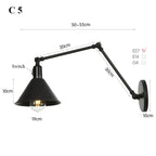 Retro Long Arm Bedside Wall Lamp with Switch - Black