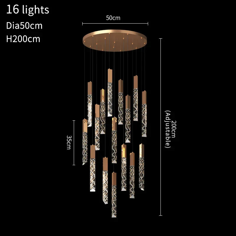 Crystal LED Chandelier: Modern Luxury Staircase & Living Room Hanging Lamp