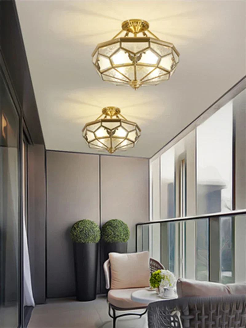 Copper Glass Ceiling Light Vintage Style E27 LED Bulb Home Décor indoor Lighting