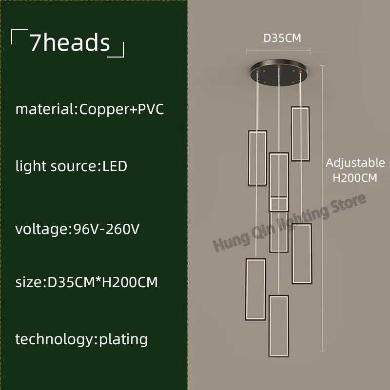 Copper Square Pendant Chandelier with LED Lighting