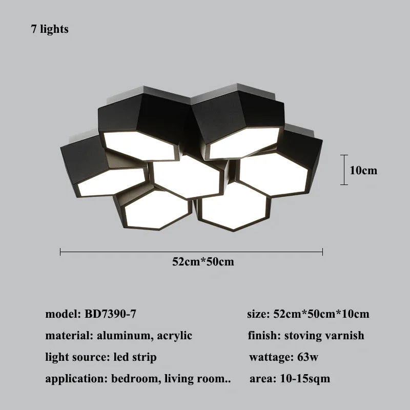 Hexagon LED Ceiling Lights, Smart Control Dimmable Chandelier for Living Room & Bedroom