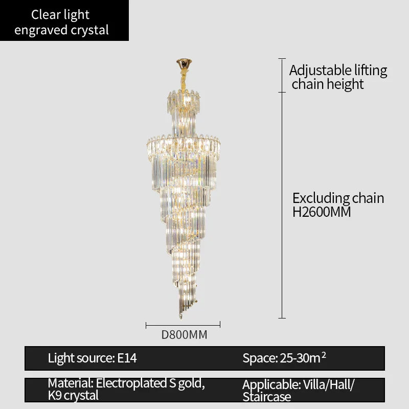 Crystal Chandelier: Modern Duplex Villa Hall Light Luxury Rotating Hollow Strip Crystal