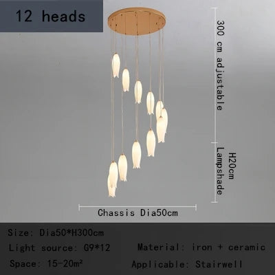 Nordic Tulip Chandelier: Multi-heads Pendant Lamp for Villa, Hotel, Restaurant, Bedroom