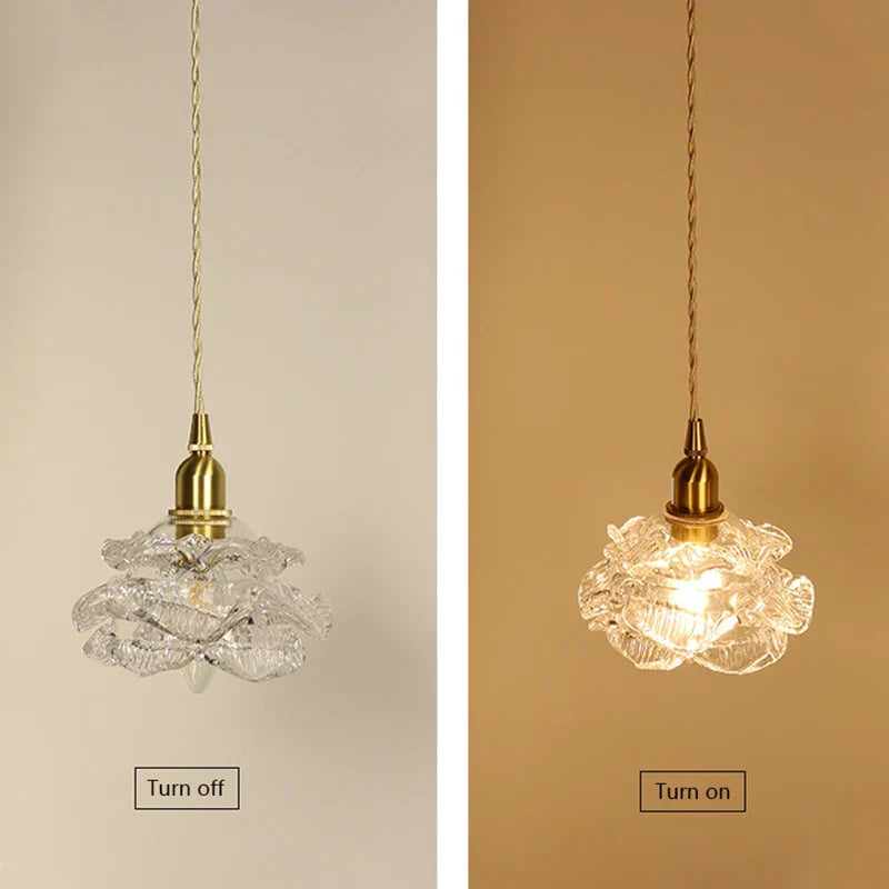 Romantic Rose Glass Chandelier Lighting Vintage Brass Luxury Hanging Lamp