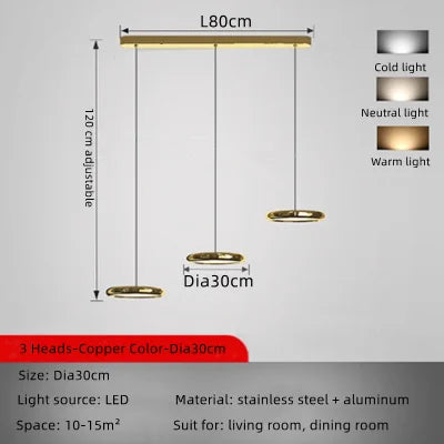 Circular Dining Pendant Chandelier LED Light for Kitchen, Living Room & Bedroom