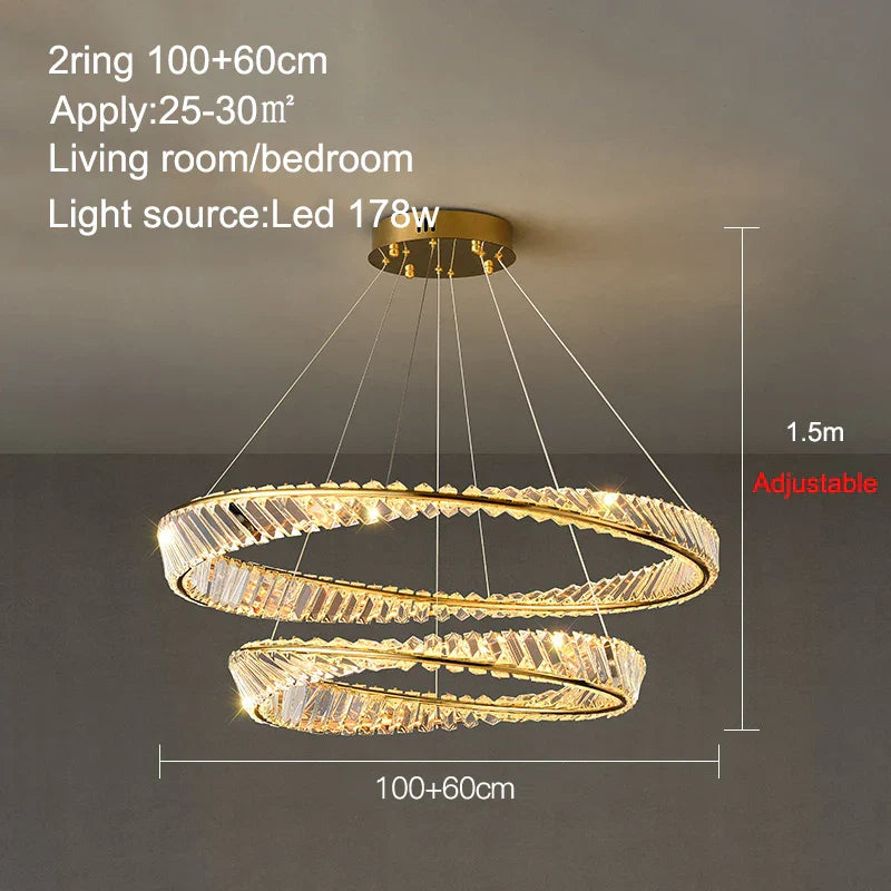 LED Crystal Chandelier Dimmable Luxe Halo Alloy Fixture