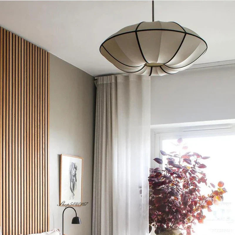 Danish Pendant Light Minimalist Lantern Ufo Lampshade Rustic Fabric Lamp