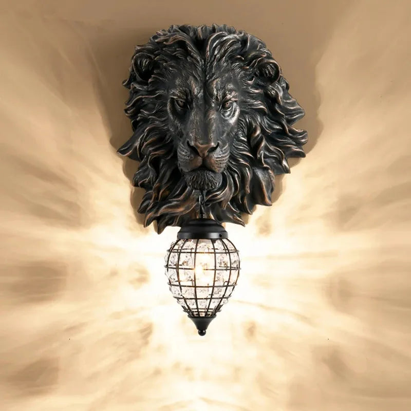 Lion Head Resin Wall Lamp: European Style Living Room Light for Home Décor