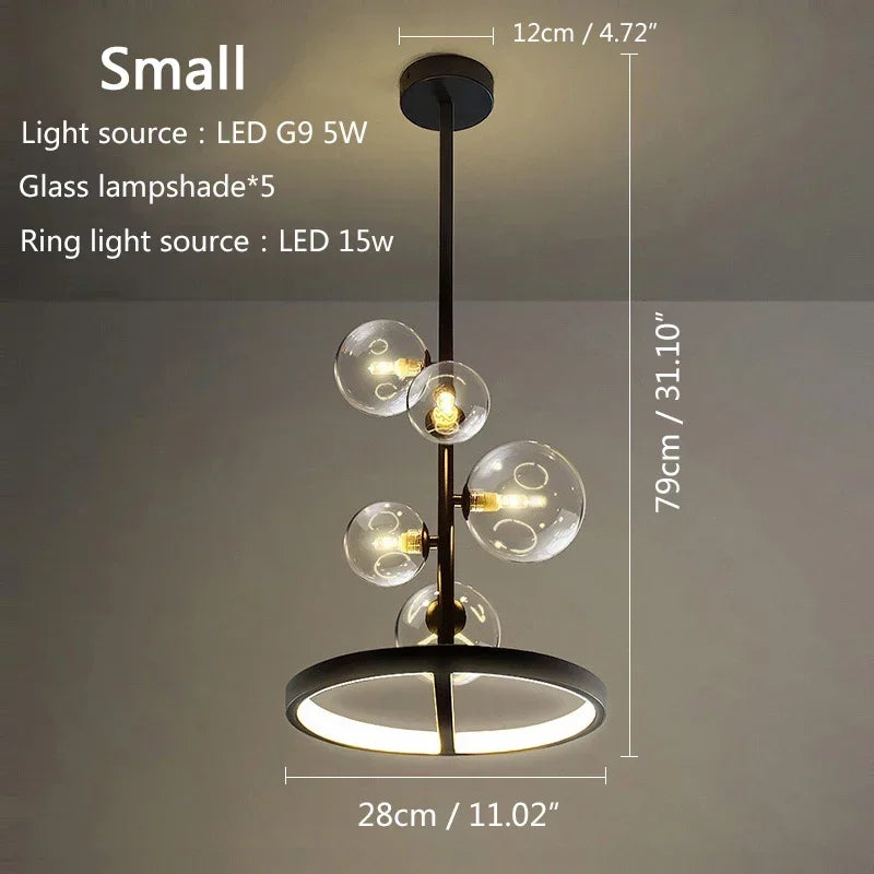 Glass Bubble LED Ceiling Chandelier for Home, Modern Ring Hanging Light Fixtures