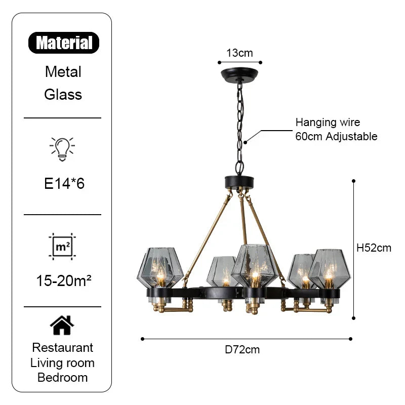 Luxe Glass Chandelier: Modern Retro Living Room Pendant Lamp Lighting Fixtures