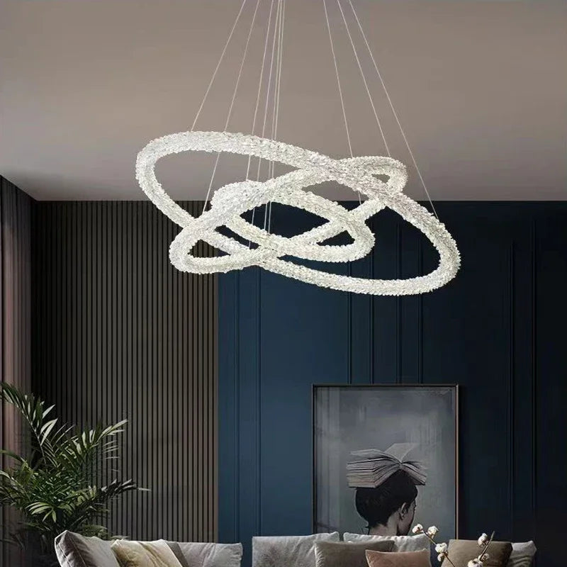 Luxury Crystal LED Chandelier | Dimmable Ring Gloss Ceiling Chandelier for Modern Living Room
