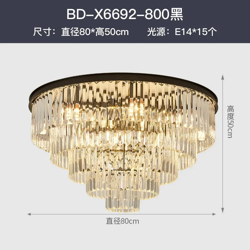 Crystal Gold Black LED Chandelier: Modern Multi-Storey Pendant Lamp Lighting