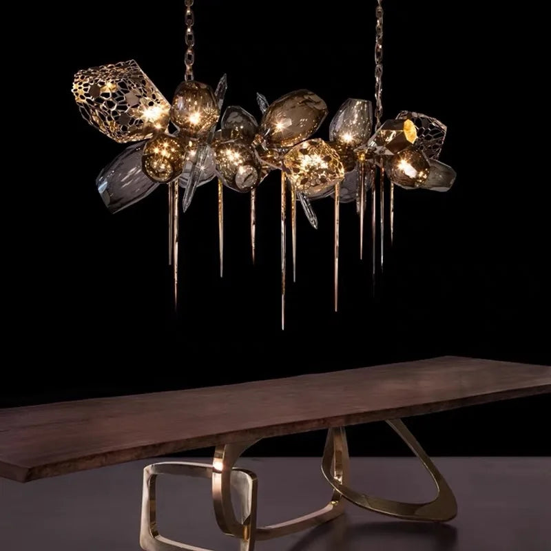 Modern Luxury Glass Chandelier for Duplex Stairs Living Room Art Metal Lighting