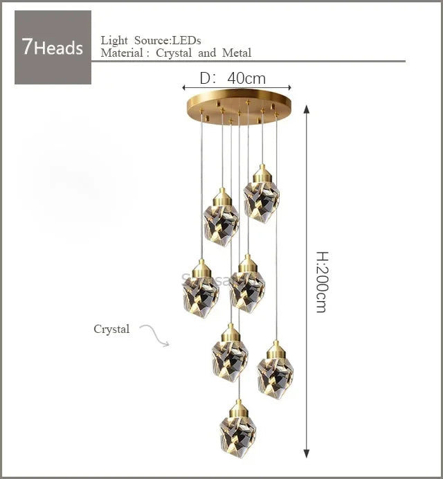 Nordic Crystal Chandelier for Duplex Villa Stair Living Dining Exhibition Hall