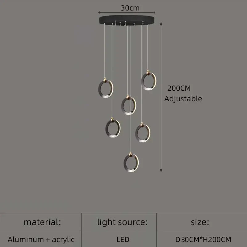 Aluminum LED Chandelier Crystal Round Hanging Lamps Luxury Staircase Lighting Fixtures