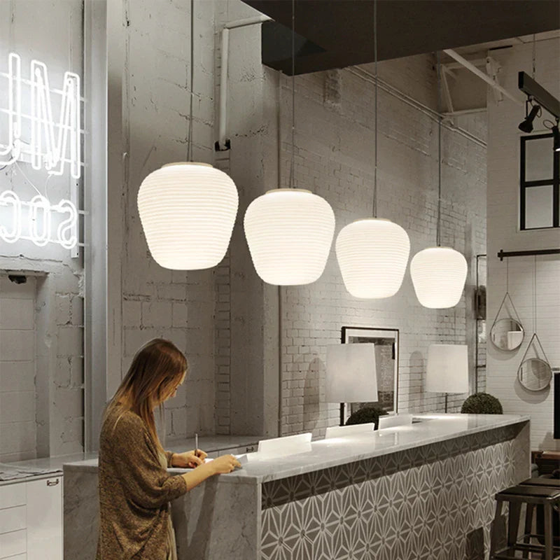 Glass Cocoon Pendant Light for Kitchen Dining Table, E27 LED Hanging Lamp