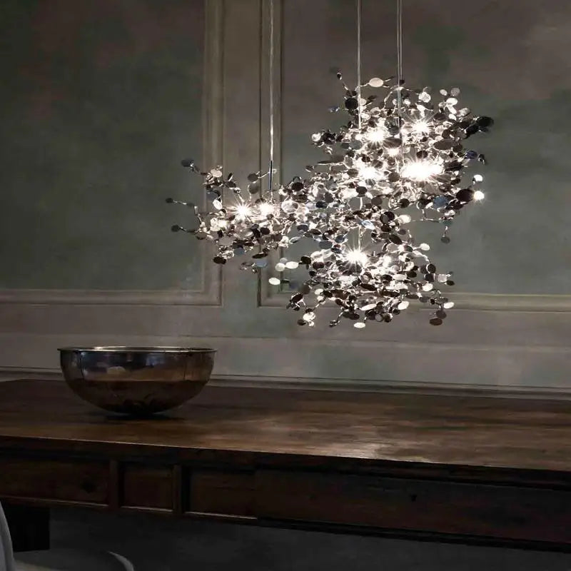 Leaf Chrome Ceiling Chandelier for Living Room, Bar, or Balcony Lighting