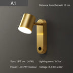 Nordic Brass Wall Lamp with Switch, Modern Minimalist Indoor LED Wall Light