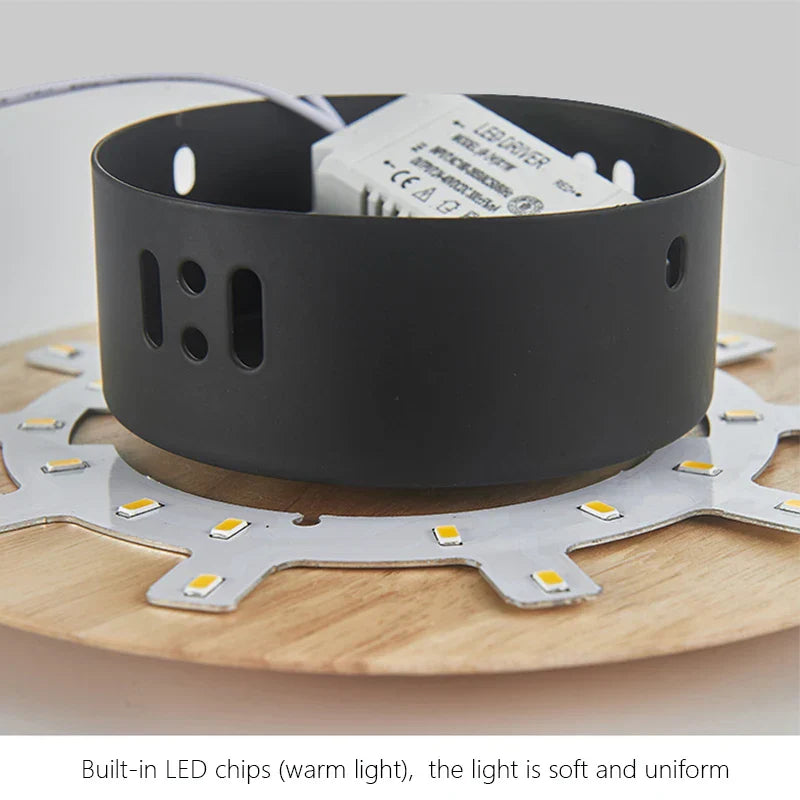 Eclipse Wooden Wall Lamp: Modern Nordic Round LED Design for Bedroom and Aisle