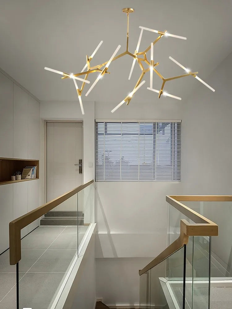 Gold Branch LED Chandelier for Duplex Villa Staircase - Modern Indoor Lighting